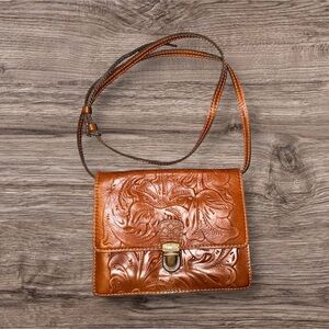 Patricia Nash Tan Embossed Leather Crossbody Bag